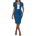 thumbnail image 1 of Women's 2 Piece Outfits Business Work Clothes Blazer Jacket and Skirt Set Suits Blue, 1 of 6