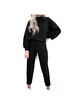 2 Piece Workout Outfits for Women Men Casual Solid Color Long Sleeve Hoodie  Sweatshirt and Sweatpants Set Sweatsuit 