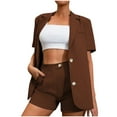 thumbnail image 1 of Women's 2 Piece Outfits Casual Lapel Button Short Sleeve Suits Top and High Waist Shorts Work Office Sets Tracksuits Ladies Clothes, 1 of 9