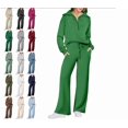 thumbnail image 1 of Women's 2 Piece Outfits, Casual Lapel Half Zip Sweatshirts and Baggy Sweatpants with Pockets, Fall And Winter Lounge Sets Dark Green M, 1 of 3