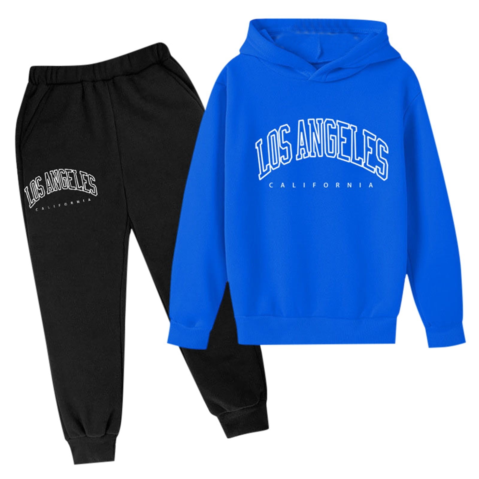 Women's 2 Piece Outfits Casual Los Angeles Letter Printed Long Sleeve Hoodie Pullover Sweatshirt Tracksuit Jogger Sweatpants Unisex Sweatsuit Set,Z2-Blue,7-8 Years