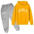 thumbnail image 1 of Women's 2 Piece Outfits Casual Los Angeles Letter Printed Long Sleeve Hoodie Pullover Sweatshirt Tracksuit Jogger Sweatpants Unisex Sweatsuit Set,Z3-Yellow,7-8 Years, 1 of 3