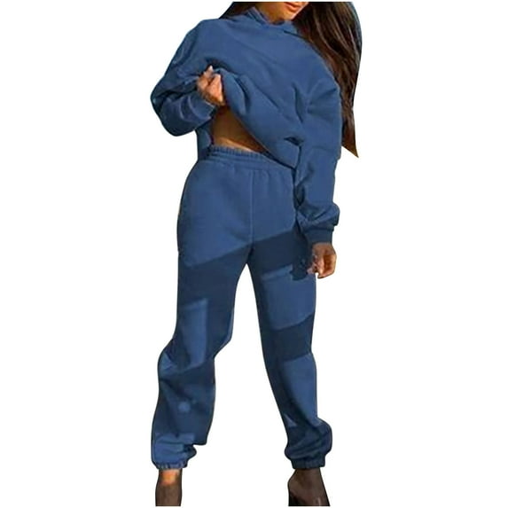 Women's 2 Piece Outfits Casual Solid Long Sleeve Hooded Sweatsuit and Sweatpants Sets Sweatsuits Loungewear Ladies Clothes