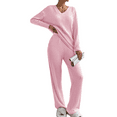 thumbnail image 1 of Women's 2 Piece Outfits Casual V Neck Knit Wide Leg Sweater Lounge Set Sweatsuit Pullover, 1 of 3