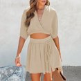 thumbnail image 1 of Women's 2 Piece Outfits Clearance 2024 Women's Fashion 2 Piece Outfits Sleeveless Crop Top Shorts High Waist Set With Pockets Wide Leg Pants, 1 of 5