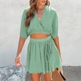 thumbnail image 1 of Women's 2 Piece Outfits Clearance 2024 Women's Fashion 2 Piece Outfits Sleeveless Crop Top Shorts High Waist Set With Pockets Wide Leg Pants, 1 of 5