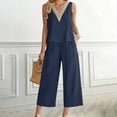 thumbnail image 1 of Women's 2 Piece Outfits Clearance 2PC Fashion Women's V-neck Solid Sleeveless Top + Loose Pocket Pants Suit Wide Leg Pants, 1 of 5