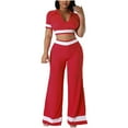 thumbnail image 1 of Tbopshirt Women's 2 Piece Outfits Fashion Women Summer Round-Neck Solid Color Casual Short SLeeve Top+ Pant Set Wide Leg Pants, 1 of 4