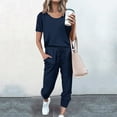 thumbnail image 1 of Women's 2 Piece Outfits Clearance Fashion Women Summer Solid Button Casual Short SLeeve Top+ Pant Set Wide Leg Pants, 1 of 5