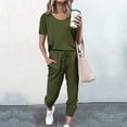 thumbnail image 1 of Women's 2 Piece Outfits Clearance Fashion Women Summer Solid Button Casual Short SLeeve Top+ Pant Set Wide Leg Pants, 1 of 5