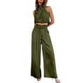 thumbnail image 1 of Tbopshirt Women's 2 Piece Outfits Women 2 Piece Outfits Pants Sets Summer Halter Neck Cropped Tank Top Wide Leg Pants Tracksuit Suits Wide Leg Pants, 1 of 4