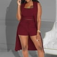 thumbnail image 1 of Tbopshirt Women's 2 Piece Outfits Women Fashion Casual Solid 3 Piece Shorts Pants Set Ladies Ribbed Casual Sleeveless Coat Vest Wide Leg Pants, 1 of 5
