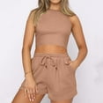 thumbnail image 1 of Tbopshirt Women's 2 Piece Outfits Women's Fashion Shorts Two-piece Solid Color Sleeveless Casual Suit Wide Leg Pants, 1 of 5