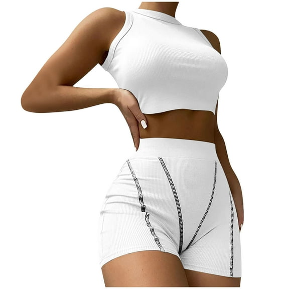 Tbopshirt Women's 2 Piece Outfits Women's Summer Sleeveless Crewneck Slim Tops Short Pants Comfortable Two-piece Set Wide Leg Pants