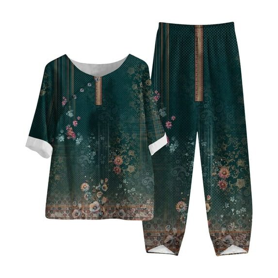 Women's 2 Piece Outfits Clearance Women's Summer Suit Fashion Short Sleeve Solid Color Trousers Casual Two-Piece Suit Wide Leg Pants