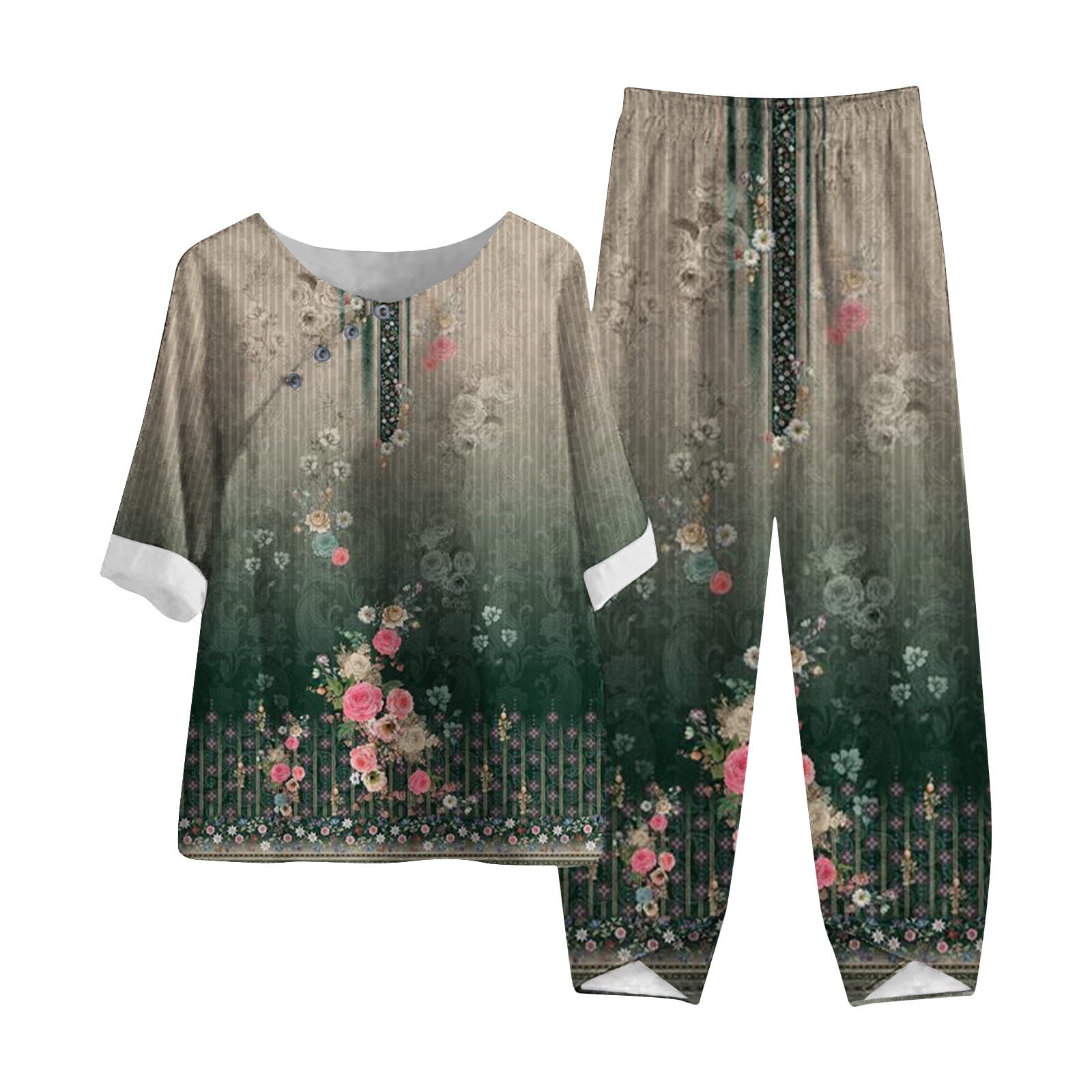 Women Clothing Spring Summer Short Sleeve Zipper Top Suit Pants Casual Two Piece Suit