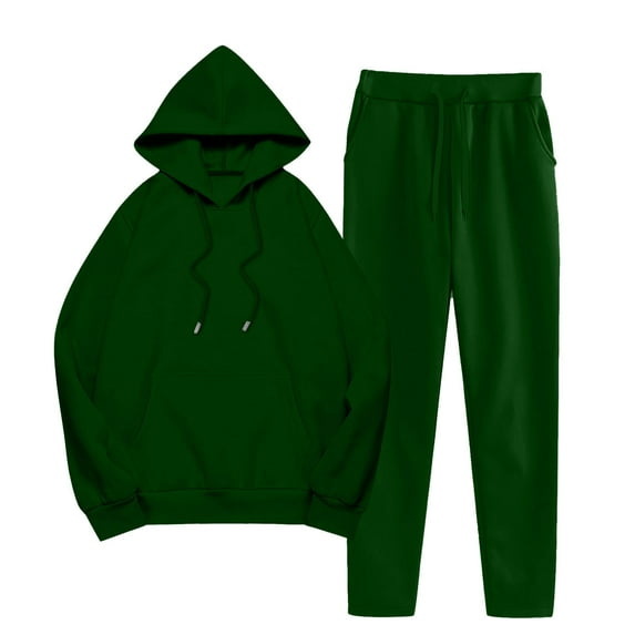 Women's 2 Piece Outfits Drawstring Hoodie and Pants Sets with Pockets Long Sleeve Pullover Tracksuit Sportswear (3XL, Green)
