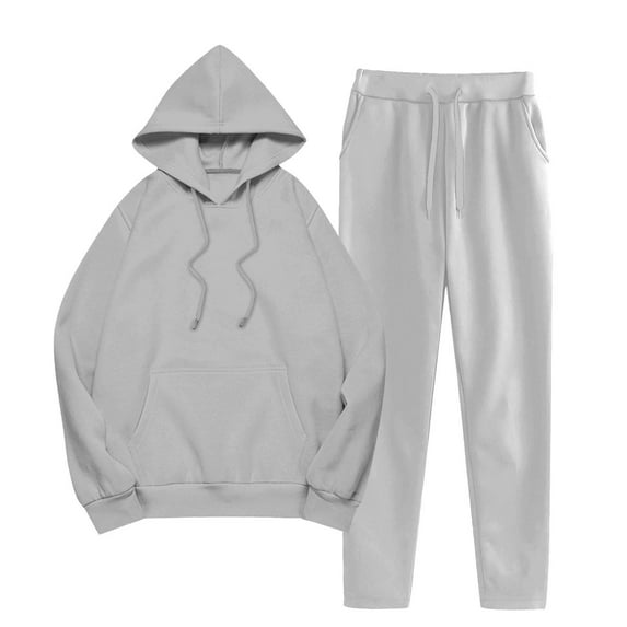 Women's 2 Piece Outfits Drawstring Hoodie and Pants Sets with Pockets Long Sleeve Pullover Tracksuit Sportswear (L, Gray)