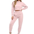 thumbnail image 1 of Women's 2 Piece Outfits Fall Winter Jogger Suits Long Sleeve Crop Tops and Sweatpants Comfy Loungewear Sets with Pockets Casual Tracksuit Pink, 1 of 7