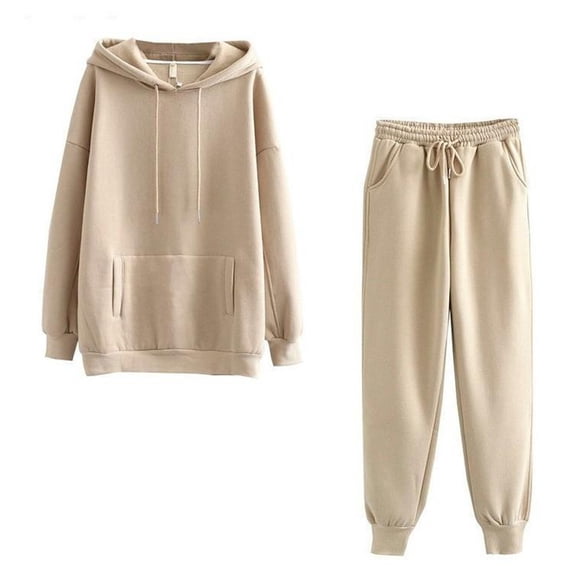 Women's 2 Piece Outfits Solid Color Long Sleeve Hooded Sweatsuit Sets 2025 Fall Lightweight Casual Baggy Tracksuit