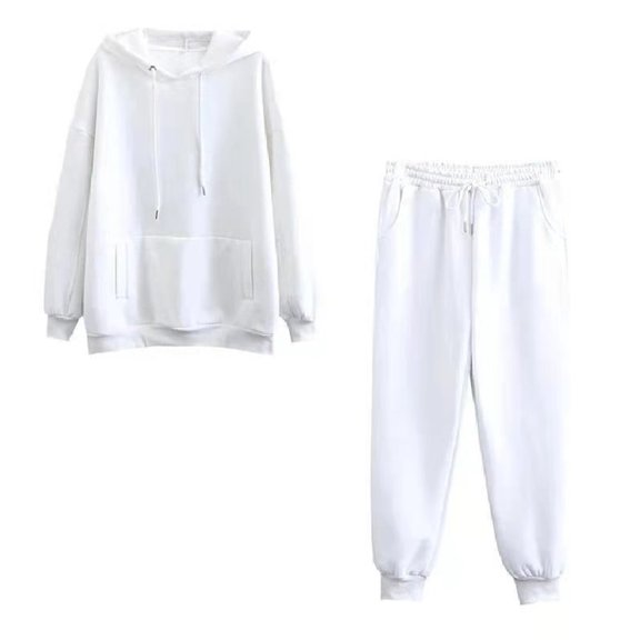 Women's 2 Piece Outfits Solid Color Long Sleeve Hooded Sweatsuit Sets 2025 Fall Lightweight Casual Baggy Tracksuit