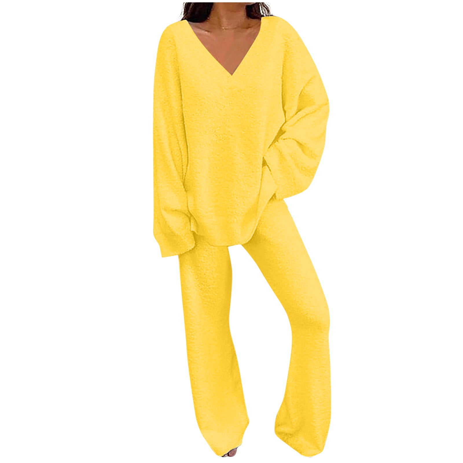 MEROKEETY Womens Fuzzy Fleece Long Sleeve 2 Piece Loungewear