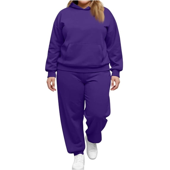 Women's 2 Piece Outfits Hoodie Sweatsuit Sets Over Sized Sweatshirt Baggy Fall Fashion Sweatpants with Pockets, Casual Comfortable Lounge Wear,Dark Purple,L