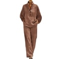 thumbnail image 1 of Women's 2 Piece Outfits Linen Pants Dressy Casual Sets Batwing Sleeve Shirt and Wide Leg Pants Suits, 1 of 9