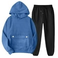 thumbnail image 1 of Women's 2 Piece Outfits Long Sleeve Hoodie Long Joggers Oversized Sweatsuits Fall Tracksuits with Flap Pockets Blue L, 1 of 6