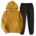 thumbnail image 1 of Women's 2 Piece Outfits Long Sleeve Hoodie Long Joggers Oversized Sweatsuits Fall Tracksuits with Flap Pockets Yellow L, 1 of 6