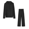 thumbnail image 1 of Women's 2 Piece Outfits Long Sleeve Knit Sweater Hooded Tops Wide Leg Pants Loungewear Sets Tracksuits 2 Piece Trendy Sweatsuit S-147 Black M, 1 of 5