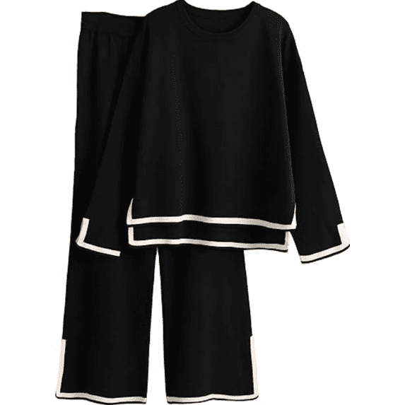 Women's 2 Piece Outfits Long Sleeve Knit Sweater Set Top Lounge Wide Leg Pants Sets Tracksuits Spring and Autumn