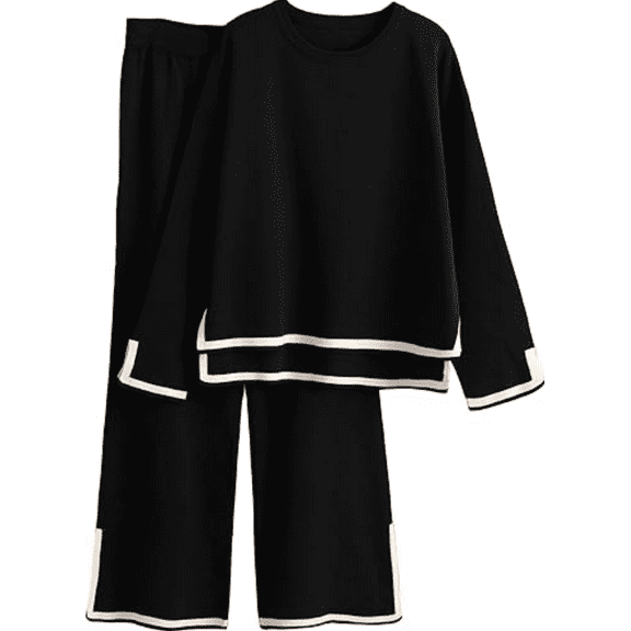 Women's 2 Piece Outfits Long Sleeve Knit Sweater Set Top Lounge Wide Leg Pants Sets Tracksuits Spring and Autumn
