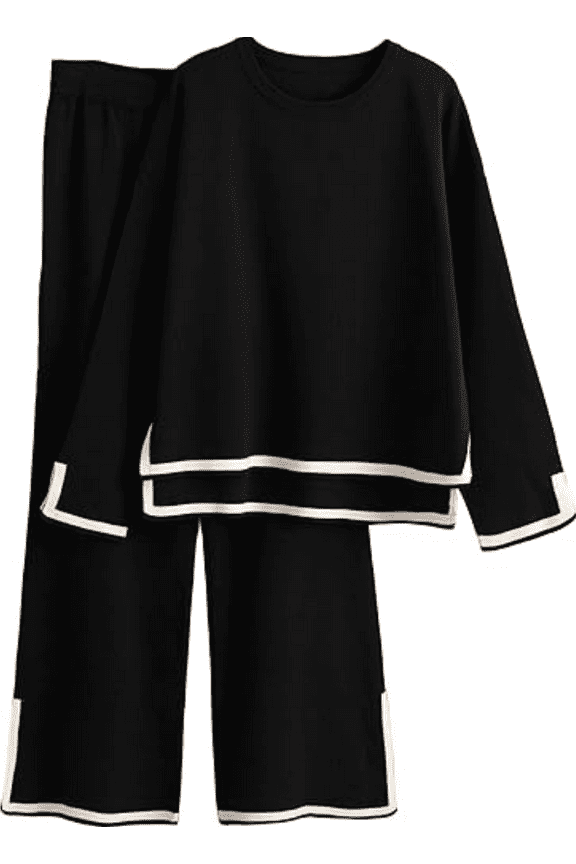 Women's 2 Piece Outfits Long Sleeve Knit Sweater Set Top Lounge Wide Leg Pants Sets Tracksuits Spring and Autumn