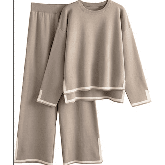 Women's 2 Piece Outfits Long Sleeve Knit Sweater Set Top Lounge Wide Leg Pants Sets Tracksuits Spring and Autumn