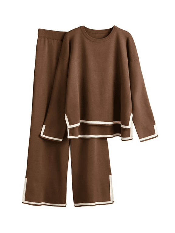 Women's 2 Piece Outfits Long Sleeve Knit Sweater Set Top Lounge Wide Leg Pants Sets Tracksuits Spring and Autumn