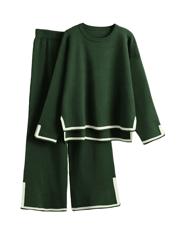Women's 2 Piece Outfits Long Sleeve Knit Sweater Set Top Lounge Wide Leg Pants Sets Tracksuits Spring and Autumn