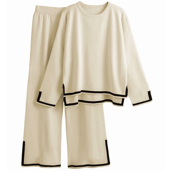 Women's 2 Piece Outfits Long Sleeve Knit Sweater Set Top Lounge Wide Leg Pants Sets Tracksuits Spring and Autumn