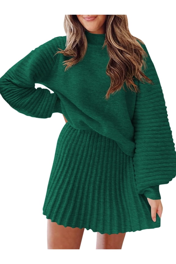 Long Sleeve Women Fall Winter 2 Pieces Skirt Sets Casual Sweater Pullover and Skirt