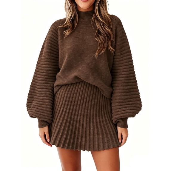 Long Sleeve Women Fall Winter 2 Pieces Skirt Sets Casual Sweater Pullover and Skirt