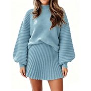 Long Sleeve Women Fall Winter 2 Pieces Skirt Sets Casual Sweater Pullover and Skirt
