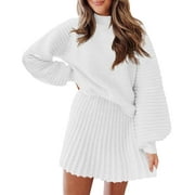 Long Sleeve Women Fall Winter 2 Pieces Skirt Sets Casual Sweater Pullover and Skirt