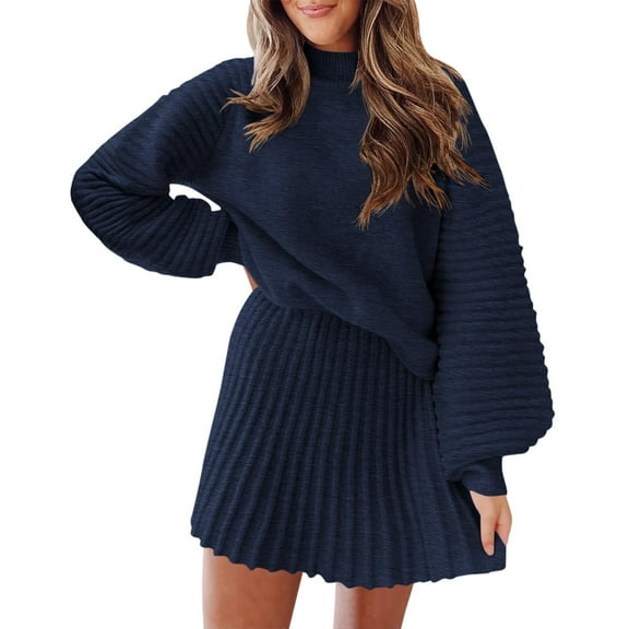 Long Sleeve Women Fall Winter 2 Pieces Skirt Sets Casual Sweater Pullover and Skirt