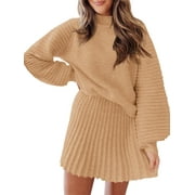Long Sleeve Women Fall Winter 2 Pieces Skirt Sets Casual Sweater Pullover and Skirt