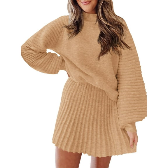 Long Sleeve Women Fall Winter 2 Pieces Skirt Sets Casual Sweater Pullover and Skirt