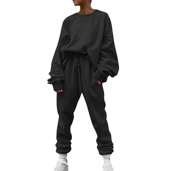 Women's 2 Piece Outfits Long Sleeve Pullover Sweatshirt Jogger Pants Ladies' Solid Color Sweater Casual Suit Sportswear d Trousers Two Piece Set Sweatsuit