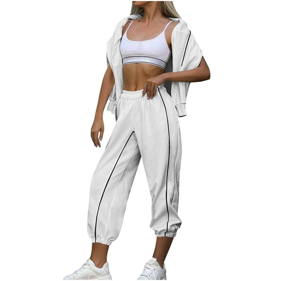 Women's 2 Piece Outfits Long Sleeve Pullover Tops and Joggers Pants Lounge Sets Fall Winter Tracksuit Sportswear (XL, White)