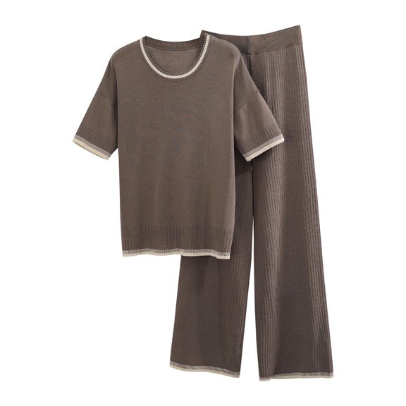 uublik Women's 2 Piece Outfits Lounge Set Loungewear Short Sleeve T-Shirts with Long Pants Outfits Dark Gray, Free Size