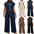 thumbnail image 1 of Women's 2 Piece Outfits Lounge Sets Women Spring And Summer Solid Color Irregular Tops Wide-Leg Pants Suit Beige L, 1 of 6
