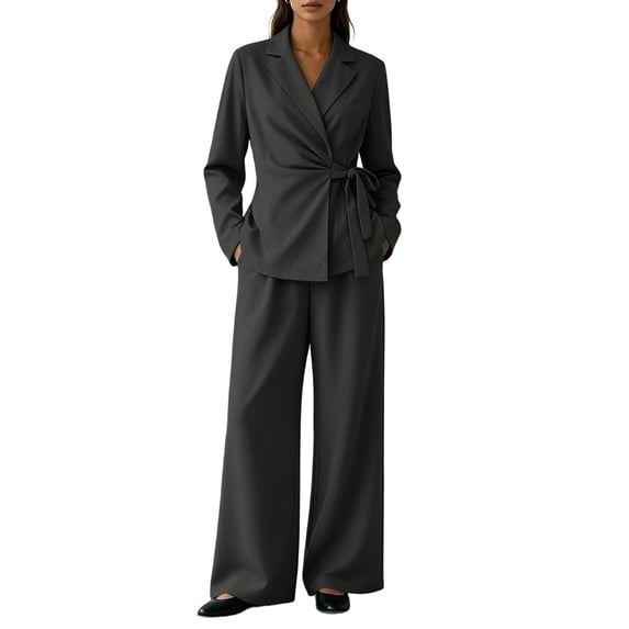 Women's 2 Piece Outfits Matching Lounge Sets Wrap Tops and Pants Fall Business Suit Set Dressy Pantsuits Women's Casual Business Office Suit